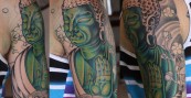 Buddha sleeve in progress.