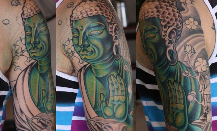 Buddha sleeve in progress.